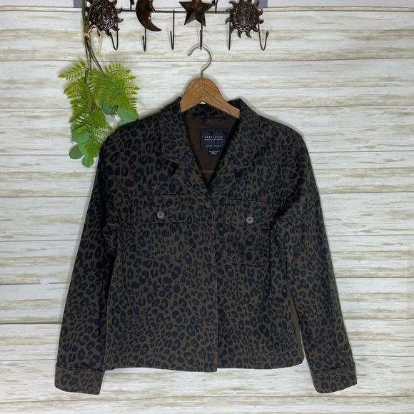 Sanctuary Brown Black Cheetah Animal Print Trucker Jacket - Picture 1 of 4